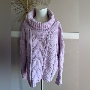 Madison Lilac Cable Knit Turtleneck Sweater Size Large